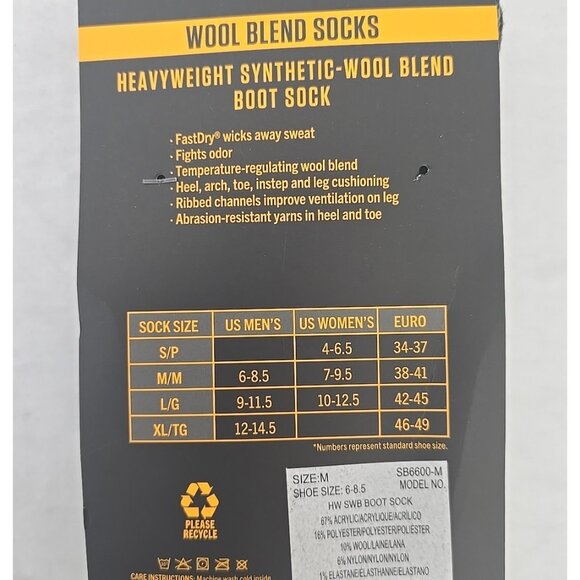 2 PAIR New Carhartt Boot Socks Men Medium 6-8½ Black Heavyweight Synthetic Wool - Picture 6 of 8